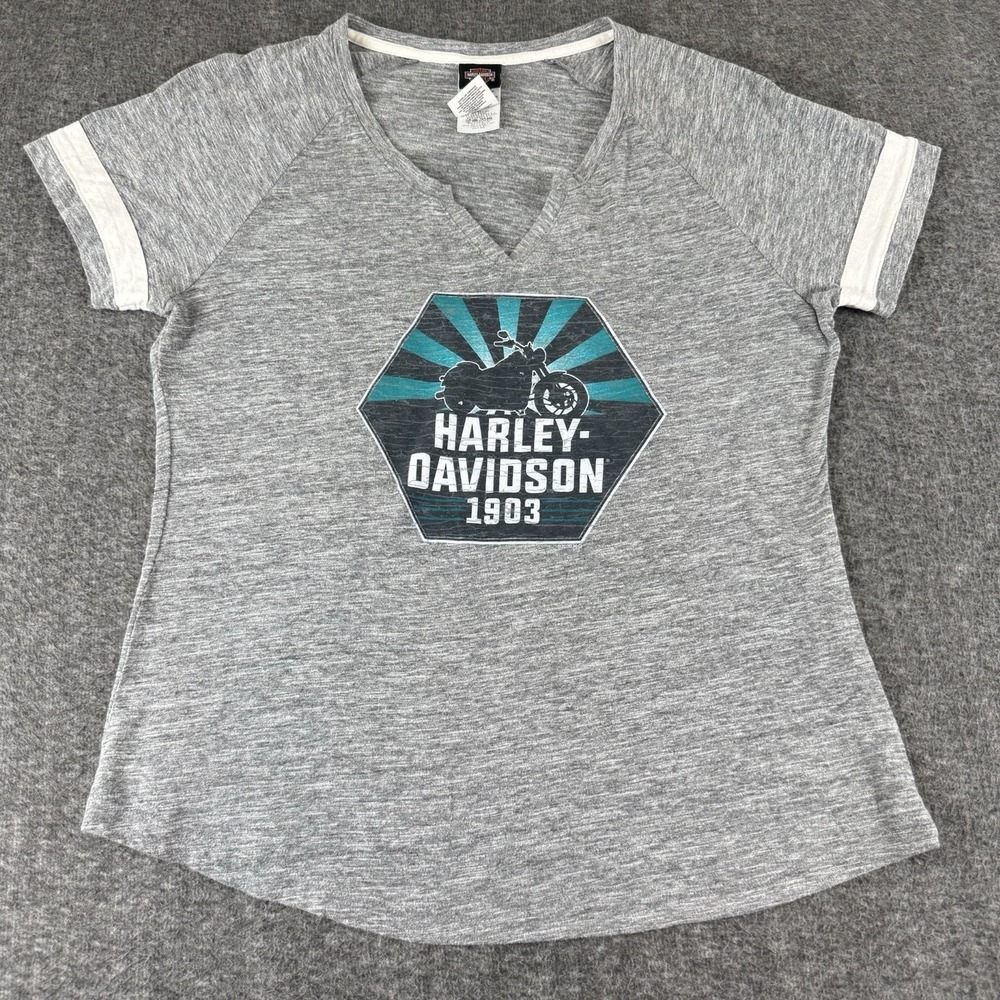 Harley Davidson Womens L Gray V Neck Raglan T Shirt Motorcycle Chandler, AZ
